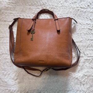 Fossil key Camilla Convertible Leather Backpack Tan Brown Crossbody brass